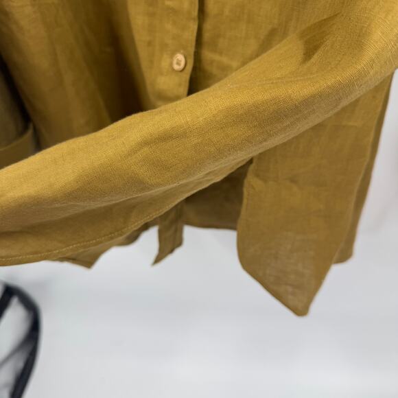 ZARA 100% Linen Button Front Shirt Mustard Yellow Long Sleeve Size XL - Picture 4 of 5